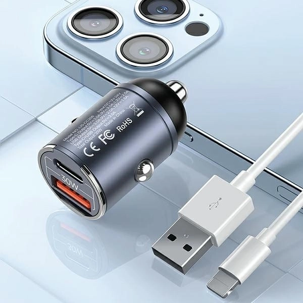 Chargeur de voiture 30W 1xUSB+1xUSB-C Charge Rapide