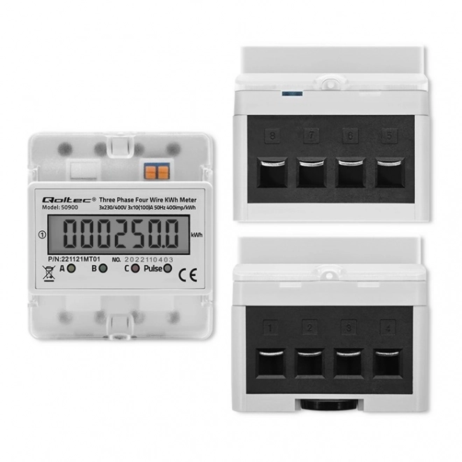 Compteur électronique triphasé | Rail DIN | 400V | LCD | 4P