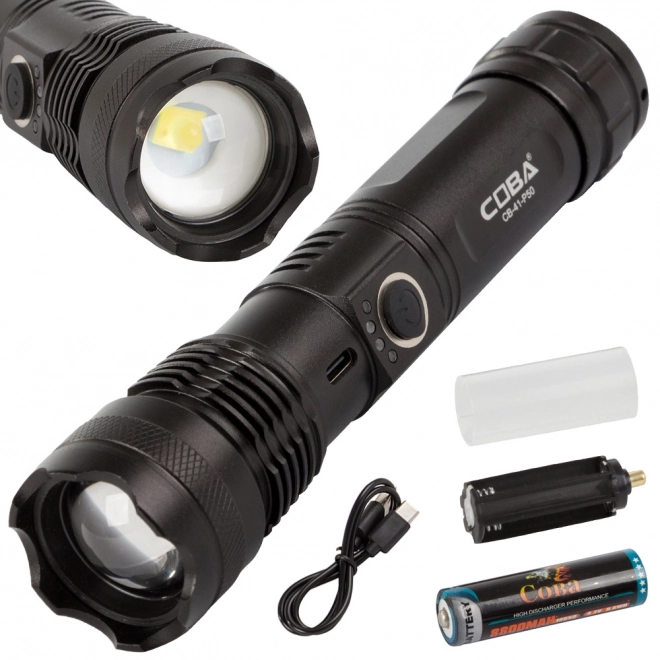 Lampe tactique militaire avec recharge USB et fonction zoom