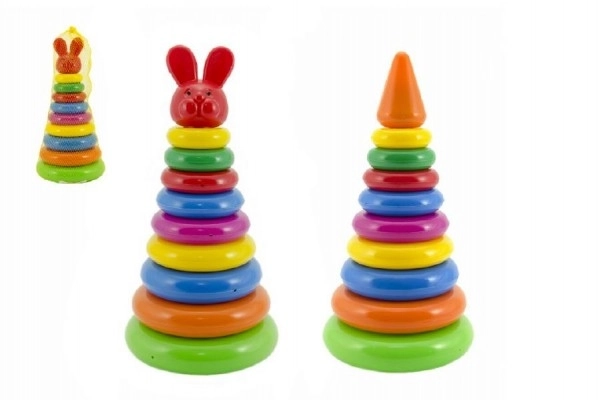 Pyramide à empiler avec anneaux en plastique 28 cm ass. 2 types en filet 12m+