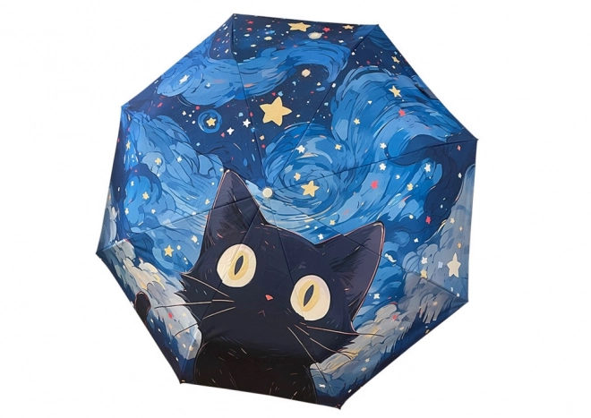 Parapluie pliant automatique bleu avec motif de chat