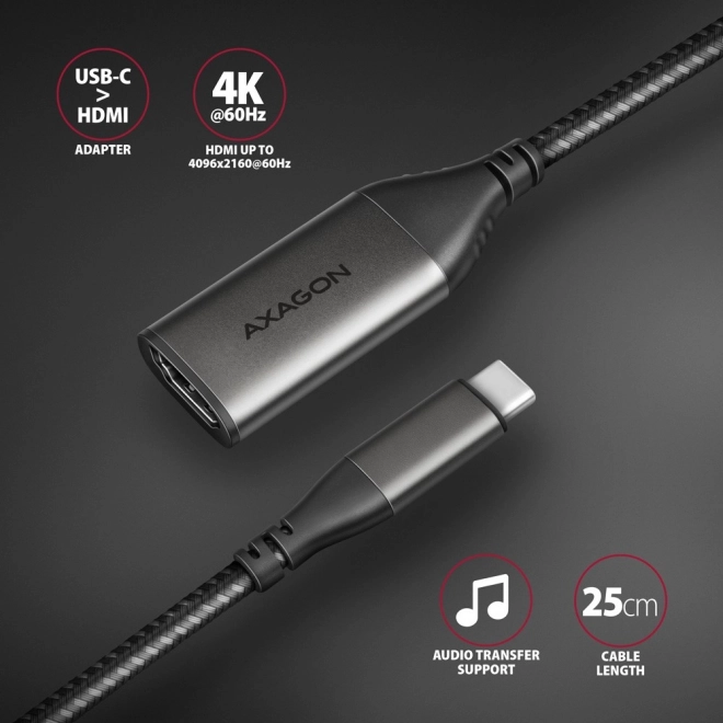 Adaptateur USB-C vers HDMI 4K/60Hz en aluminium, câble de 25 cm