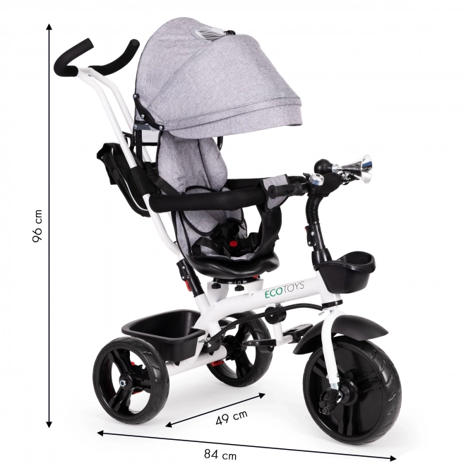 Tricyclette rotative à 360° Grise avec capuche
