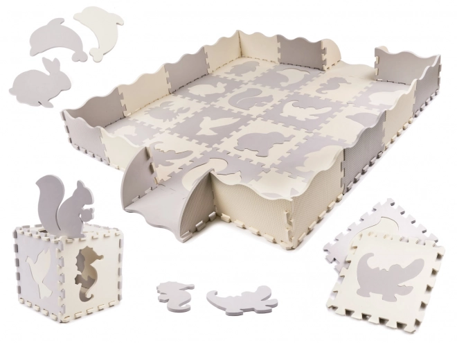 Puzzle mousse beige contrastée avec animaux