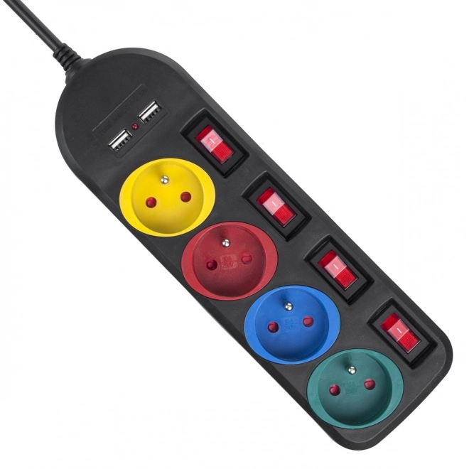 Rallonge d'alimentation avec interrupteurs 4 prises + 2xUSB câble d'extension MCE229B noir