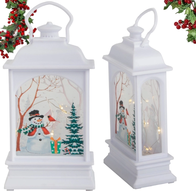 Lanterne de Noël avec éclairage LED et bonhomme de neige