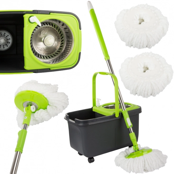 Mop rotatif avec 2 tampons en microfibre et seau distributeur