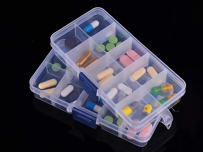 Organisateur de médicaments avec 10 compartiments
