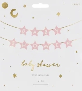 Bannière signe pour baby shower étoiles couleur claire 290 cm x 16,5 cm – Rose clair