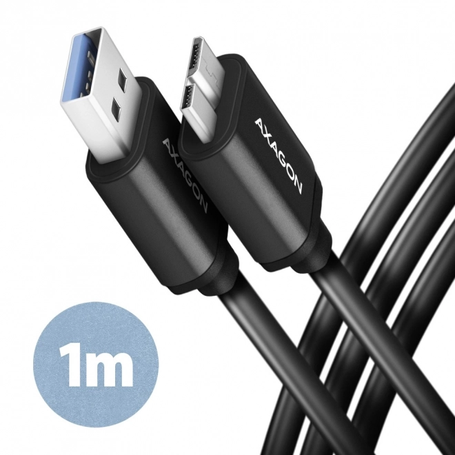 Câble AXAGON Micro-B USB vers USB-A 3.2 Gen 1, 1m, 3A, ALU, PVC, noir