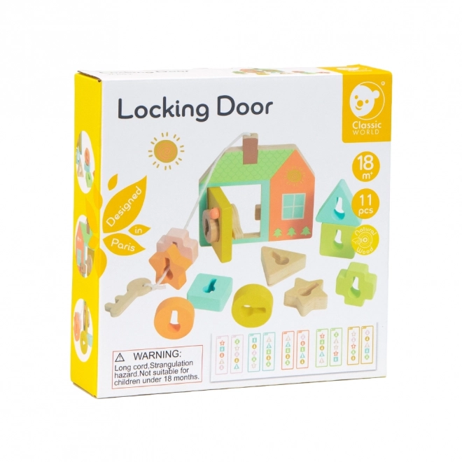 Classic World Montessori jouet d'enfilage en bois clés et portes 11 pièces