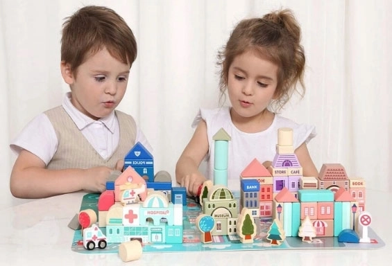 Blocs éducatifs en bois avec base 115 pièces ECOTOYS