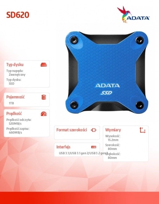 Disque SSD externe ADATA SD620 1TB bleu