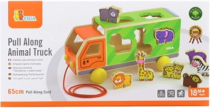 Camion en bois à tirer avec animaux et boîte à formes