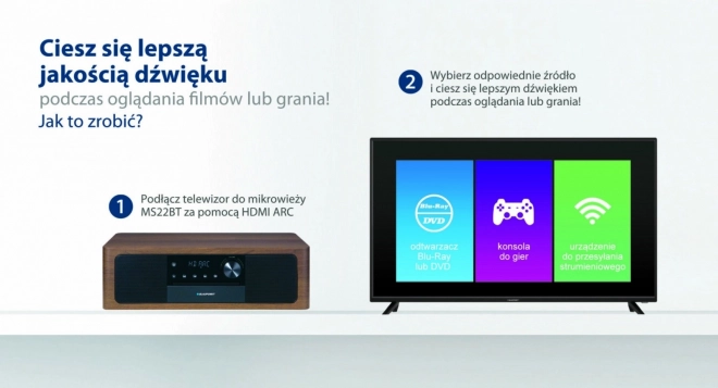 Microphone tout-en-un Bluetooth, HDMI ARC, entrée optique CD/MP3/USB/AUX Horloge/Réveil