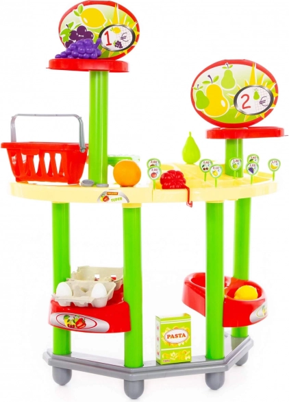Aliments colorés et panier pour des courses réalistes