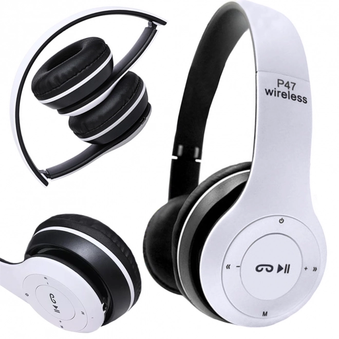 Casque sans fil p47 bluetooth microphone mp3 – Bílé