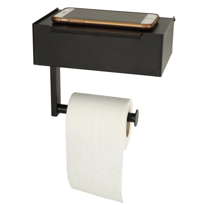 Porte-papier toilette avec étagère et espace de rangement noir