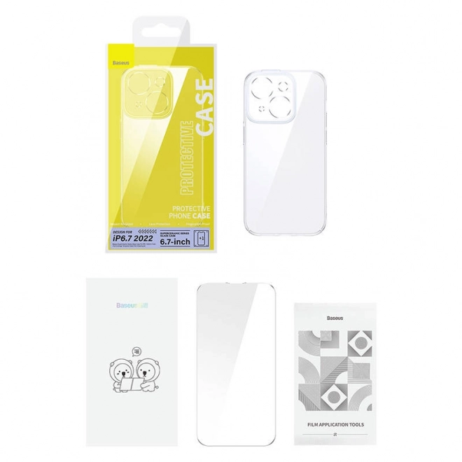 Coque de Verre Transparente Baseus SuperCeramic et ensemble de verre trempé pour iPhone 14 – Plus