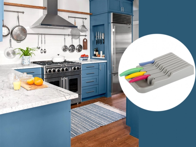 Organisateur de couteaux gris pour tiroir avec 9 compartiments