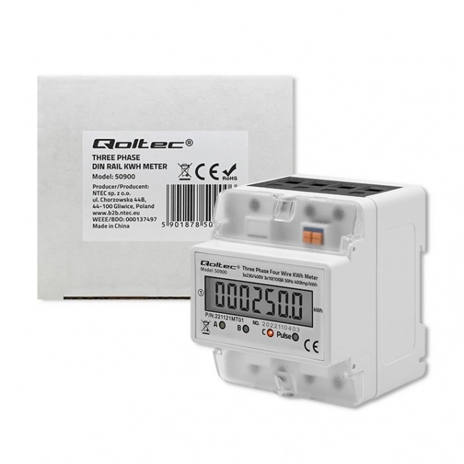 Compteur électronique triphasé | Rail DIN | 400V | LCD | 4P