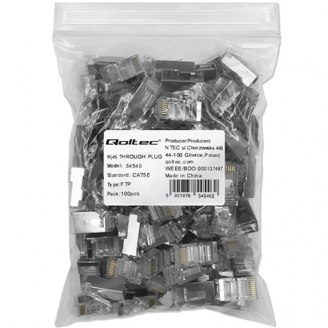 Connecteur traversant RJ45 CAT5e FTP contacts dorés 100 pièces