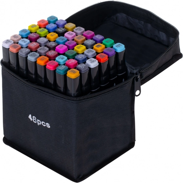 Marqueurs à alcool double pointe en étui avec support – 48