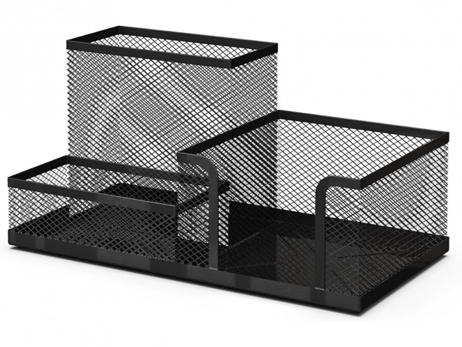 Organisateur de bureau en maille noire avec 3 compartiments
