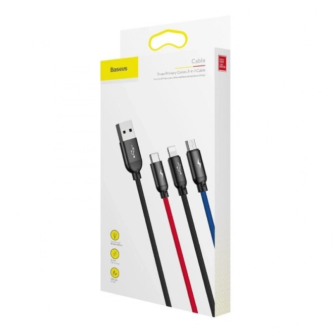 Baseus câble USB rapide 3 en 1 avec connecteurs Type C / Lightning / Micro 3A 1,2M - noir