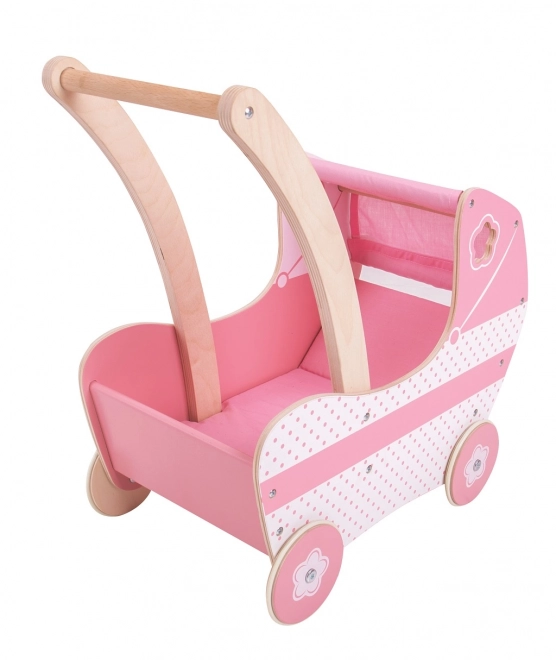Poussette en bois rose pour poupées
