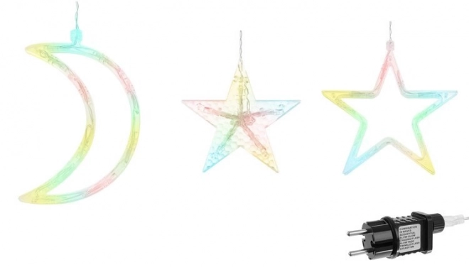 Rideau lumineux LED coloré avec étoiles et croissants de lune - 5 m, 138 LED
