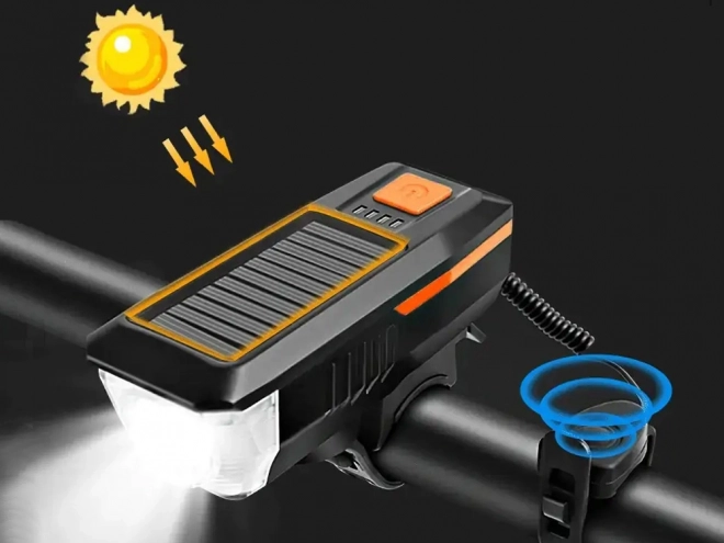 Lumière LED avant pour vélo avec charge solaire et klaxon