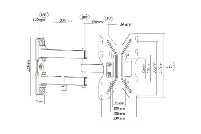 Support mural pour 1x LCD, max 42", inclinable