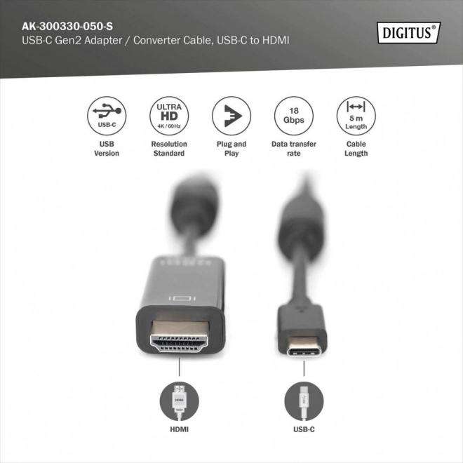 Câble USB Type-C vers HDMI pour transmission vidéo 4K/60Hz 5m noir