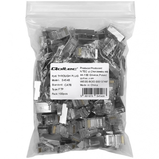 Connecteur RJ45 traversant CAT6 FTP avec contacts plaqués or, 100 pcs