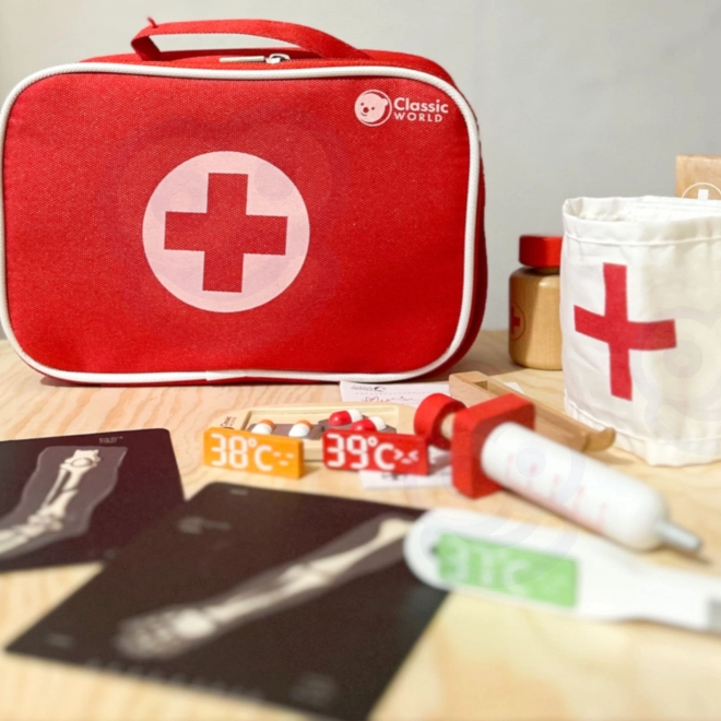 Set docteur/médecin 19 pièces bois/plastique en emballage papier 21x16x8cm