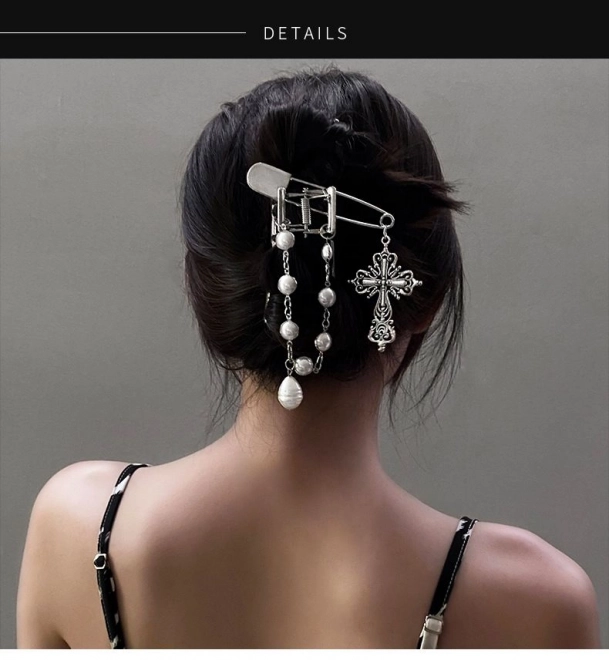 Broche décorative pour cheveux, pince à cheveux - argentée, avec épingle de sûreté