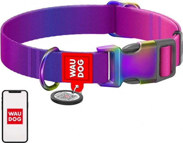 Collier pour chien en nylon avec code QR WAUDOG, 15 mm, 25–35 cm, violet