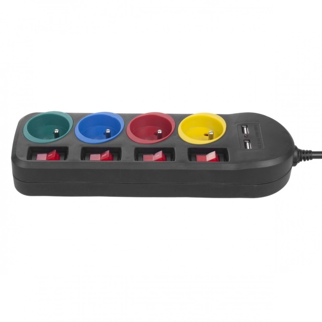 Rallonge d'alimentation avec interrupteurs 4 prises + 2xUSB câble d'extension MCE229B noir