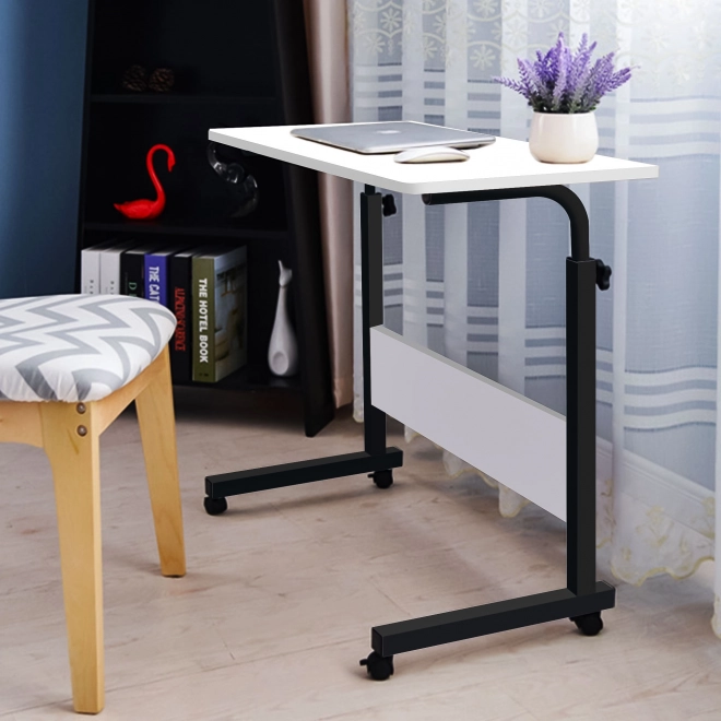 Tablette pour ordinateur portable avec roulettes, table attachée au fauteuil convertible - blanc