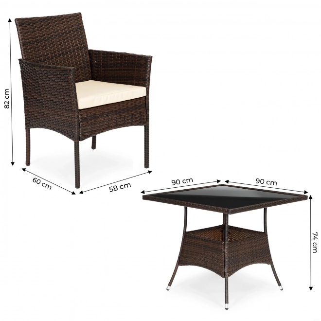 Mobilier de jardin en rotin PREGASIO avec 4 chaises et table avec plateau en verre