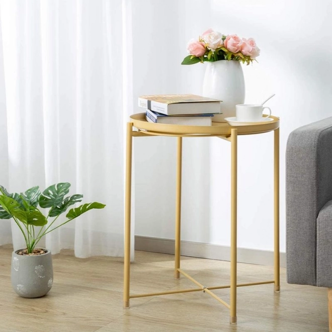 Table ronde en métal de style loft - jaune