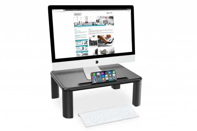 Support de moniteur réglable en hauteur avec plateau en bois noir