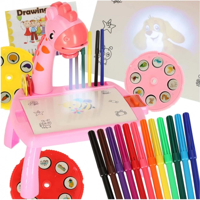 Tablette d’enfant rose avec projecteur et girafe pour le dessin