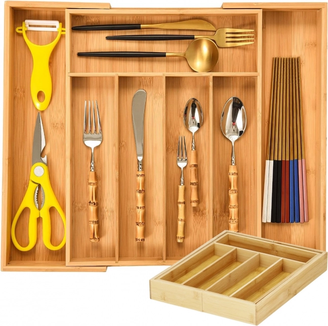 Organisateur de cuisine en bambou avec 7 compartiments