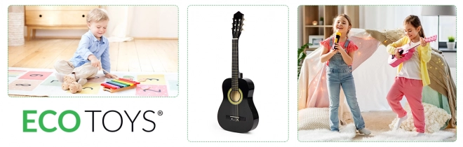 Grande guitare en bois pour enfants 6 cordes ECOTOYS – Noir