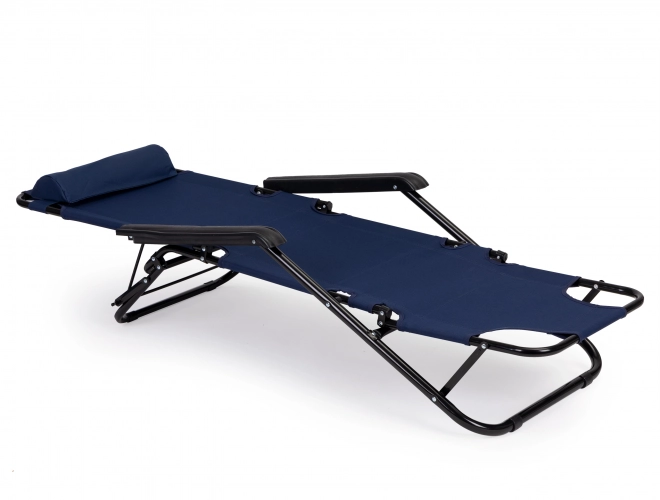 Chaise longue de jardin avec appui-tête bleu