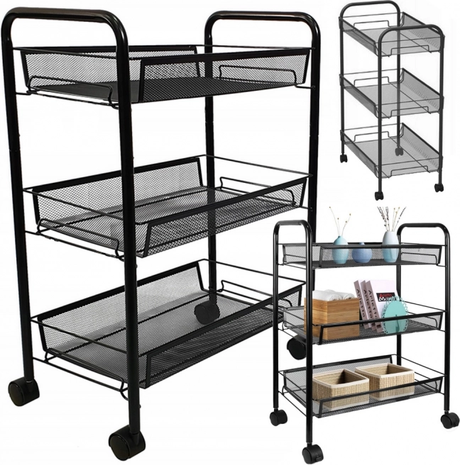 Chariot de rangement mobile en métal avec trois étagères