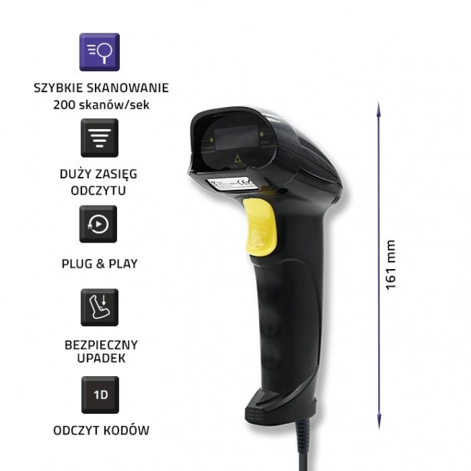Lecteur de codes-barres laser 1D USB noir
