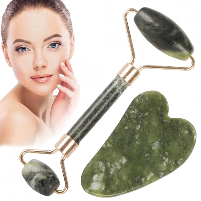 Rouleau de massage en jade pour le visage et plaque